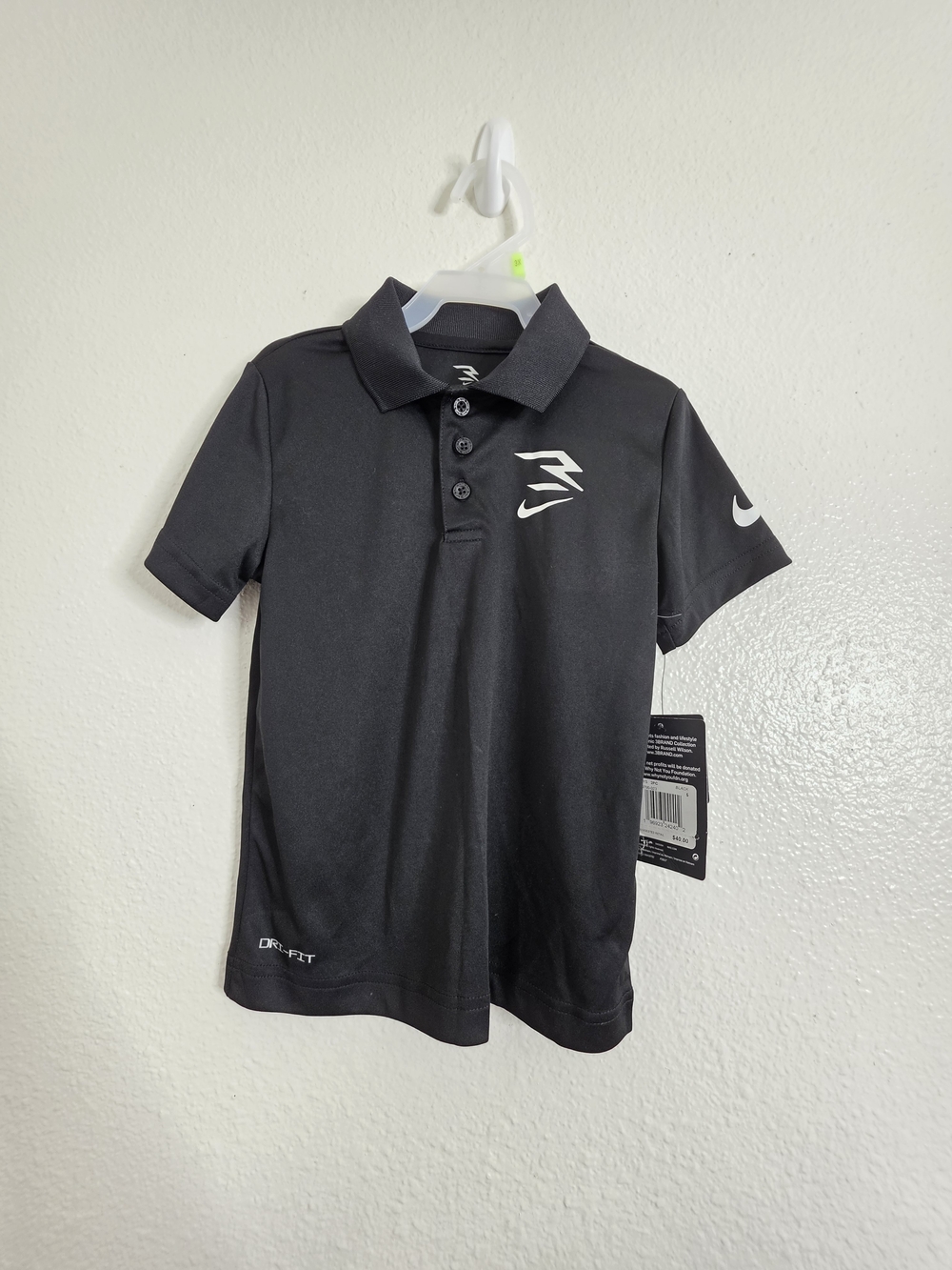 Nike 3 BRAND Russell Wilson Boys Black Dri-FIT Short Sleeve Polo Shirt 5 NWT
